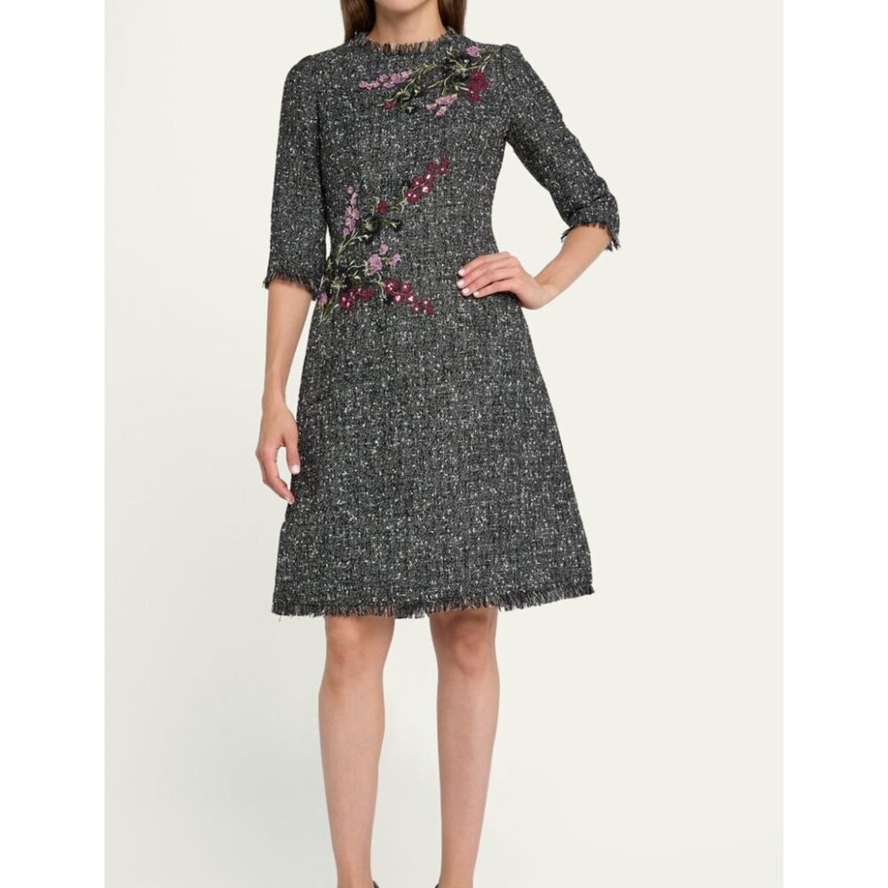 Teri John Saks Fifth Avenue Tweed Embroidered Sheath Dress 18 - Picture 3 of 9